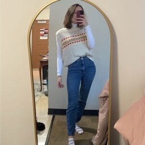 SHEIN Cream Knit Tank Top with Stripe Detail